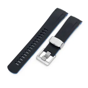 22mm Crafter Blue - Dual Color Black , Blue Rubber Curved Lug Watch Strap for TUD BB M79230