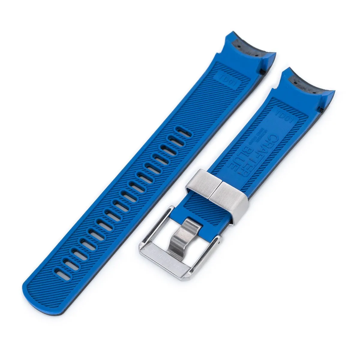 22mm Crafter Blue - Dual Color Black , Blue Rubber Curved Lug Watch Strap for TUD BB M79230