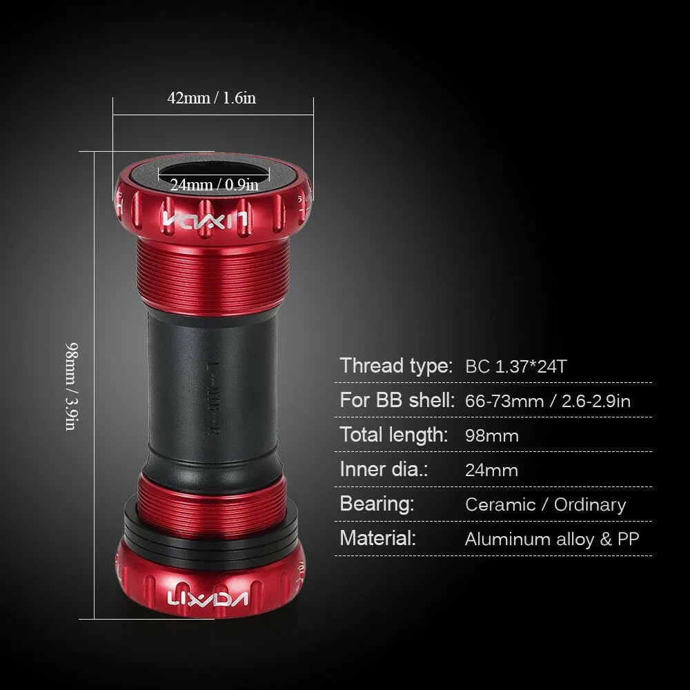 Lixada MTB Mountain Bike Bicycle Cycling  Thread Type Bottom Bracket Aluminum Alloy 68mm/73mm BB Crank Set Bearing Axis Parts